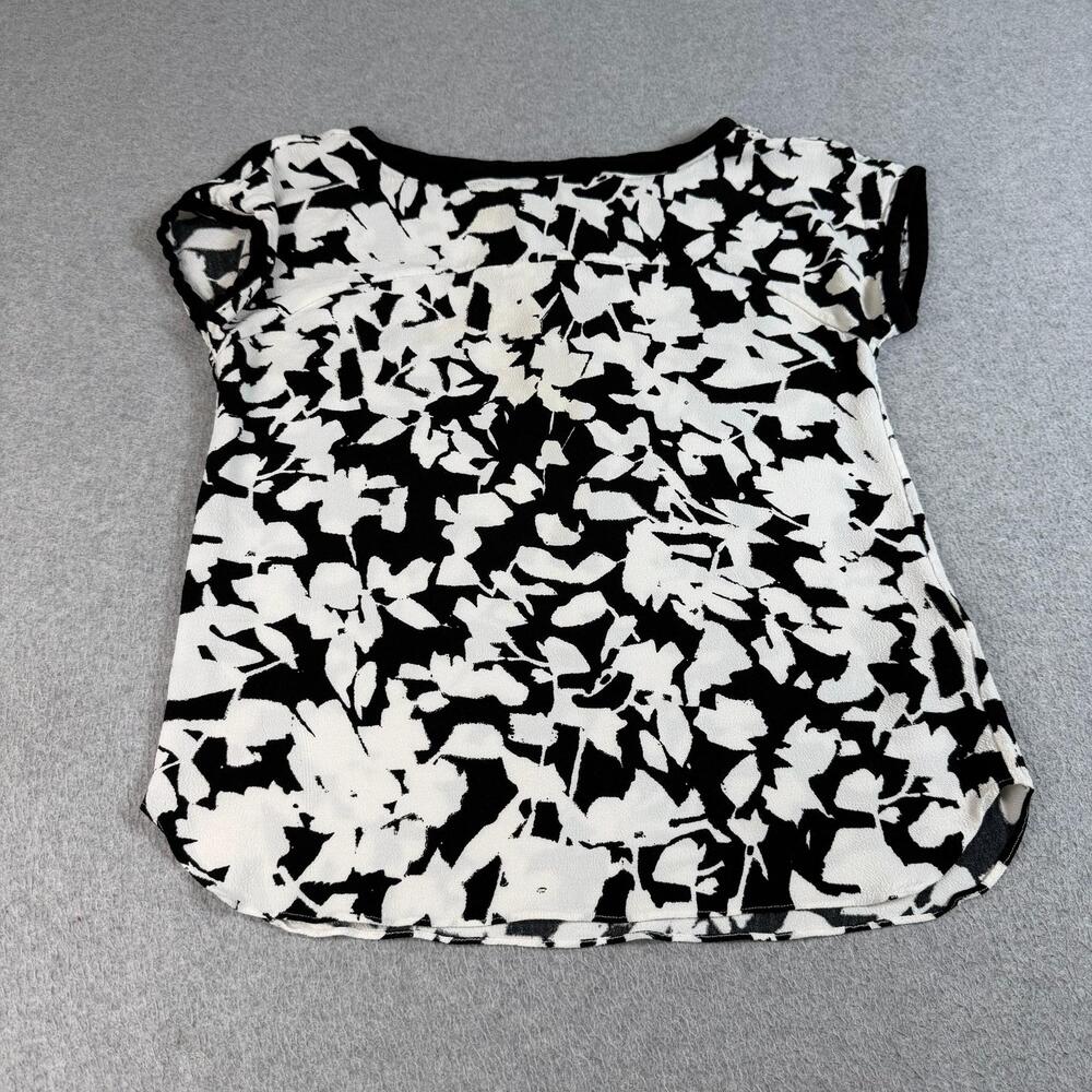 Kate Spade Shirt Women 4 Black White Floral Short Sleeve Career Lightweight Twee